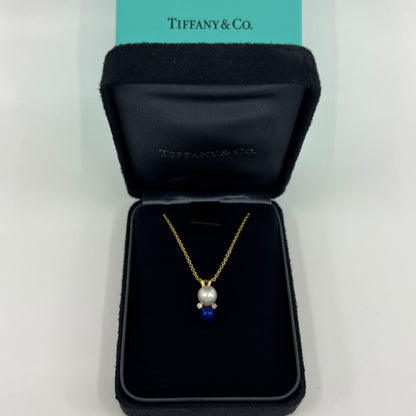 Tiffany & Co. Elsa Peretti Pearl, Lapis Lazuli & Diamond 18k Yellow Gold Pendant