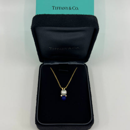 Tiffany & Co. Elsa Peretti Pearl, Lapis Lazuli & Diamond 18k Yellow Gold Pendant