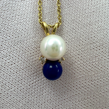 Tiffany & Co. Elsa Peretti Pearl, Lapis Lazuli & Diamond 18k Yellow Gold Pendant