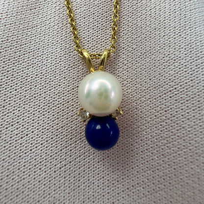 Tiffany & Co. Elsa Peretti Pearl, Lapis Lazuli & Diamond 18k Yellow Gold Pendant