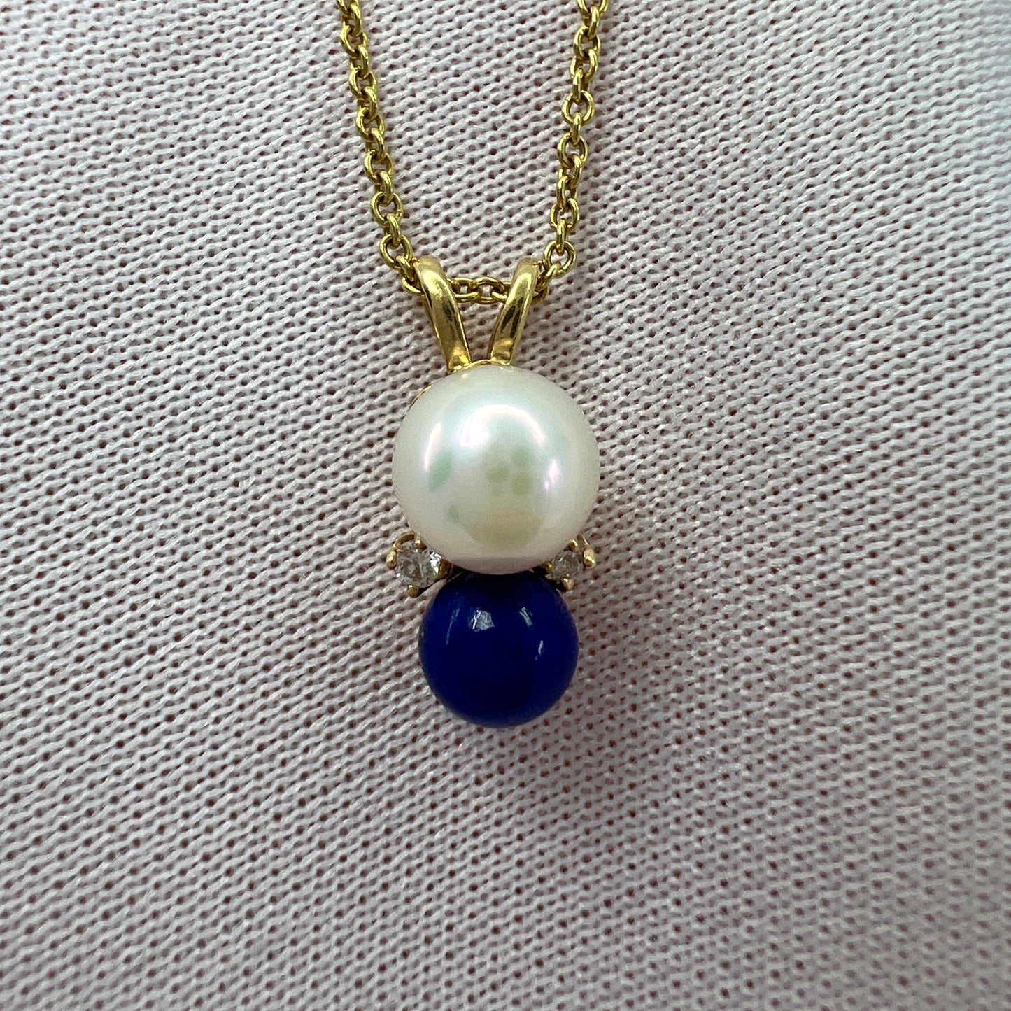 Tiffany & Co. Elsa Peretti Pearl, Lapis Lazuli & Diamond 18k Yellow Gold Pendant