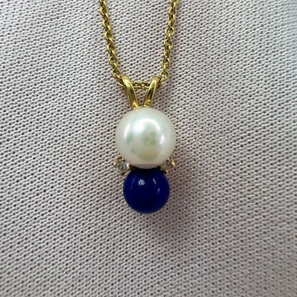 Tiffany & Co. Elsa Peretti Pearl, Lapis Lazuli & Diamond 18k Yellow Gold Pendant