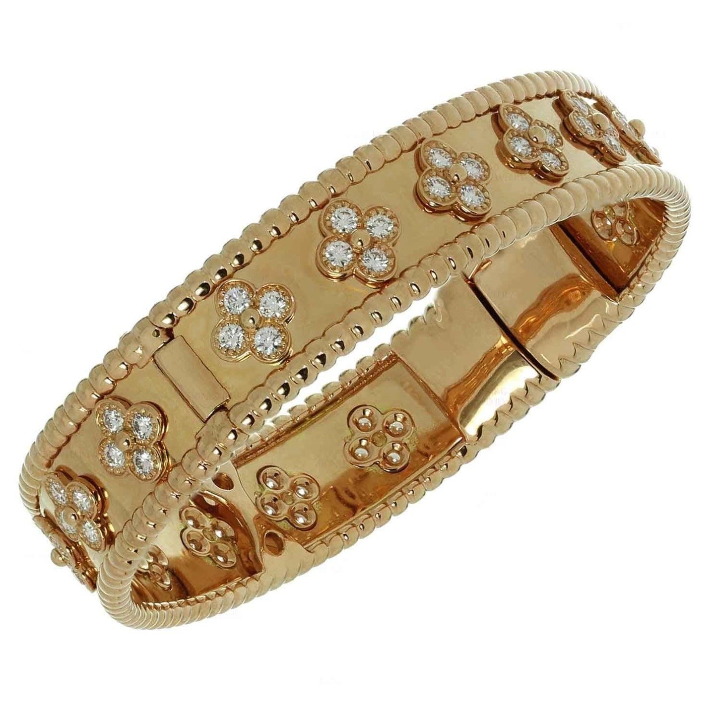 Rare Vintage Van Cleef & Arpels Diamond Perlee Alhambra 18k Yellow Gold Bracelet