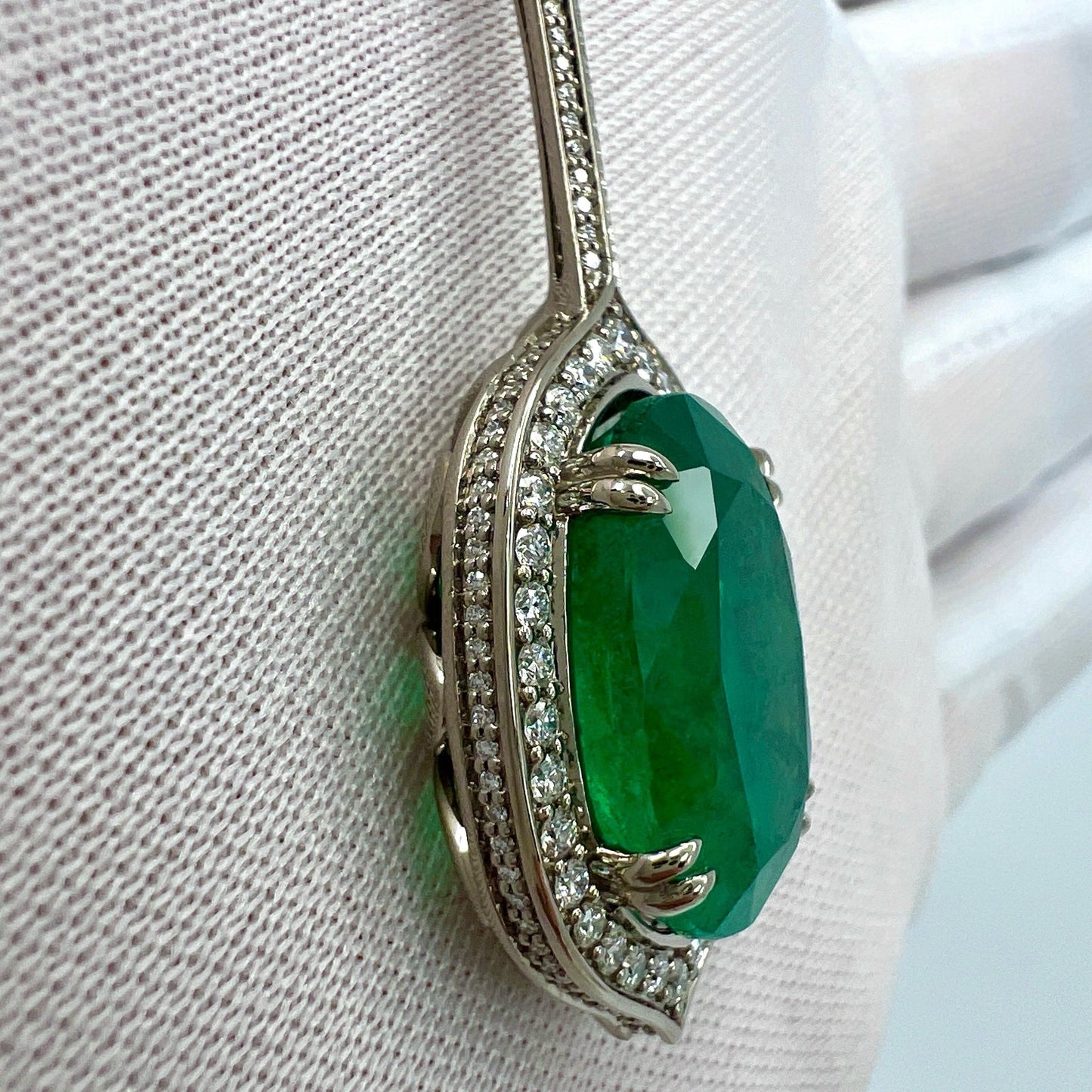12.23ct GIA Certified RARE Russian Emerald & Diamond 18k White Gold Halo Pendant