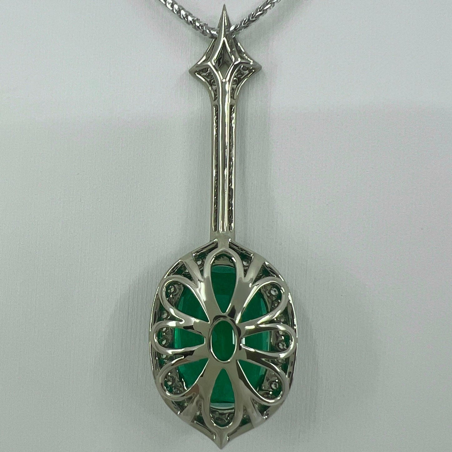 12.23ct GIA Certified RARE Russian Emerald & Diamond 18k White Gold Halo Pendant