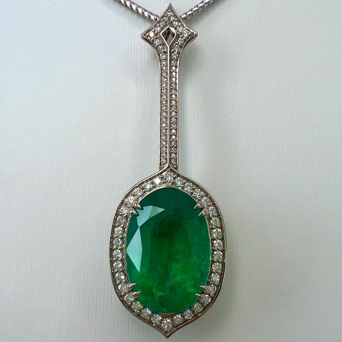 12.23ct GIA Certified RARE Russian Emerald & Diamond 18k White Gold Halo Pendant
