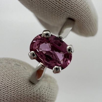 Fine Natural 1.05ct Vivid Pink Sapphire Oval Cut 18k White Gold Solitaire Ring