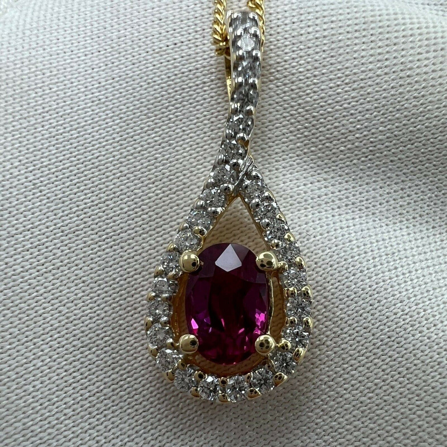 UNIQUE Pink Sapphire Diamond CERTIFIED Untreated Crossover 18k Oval Pendant