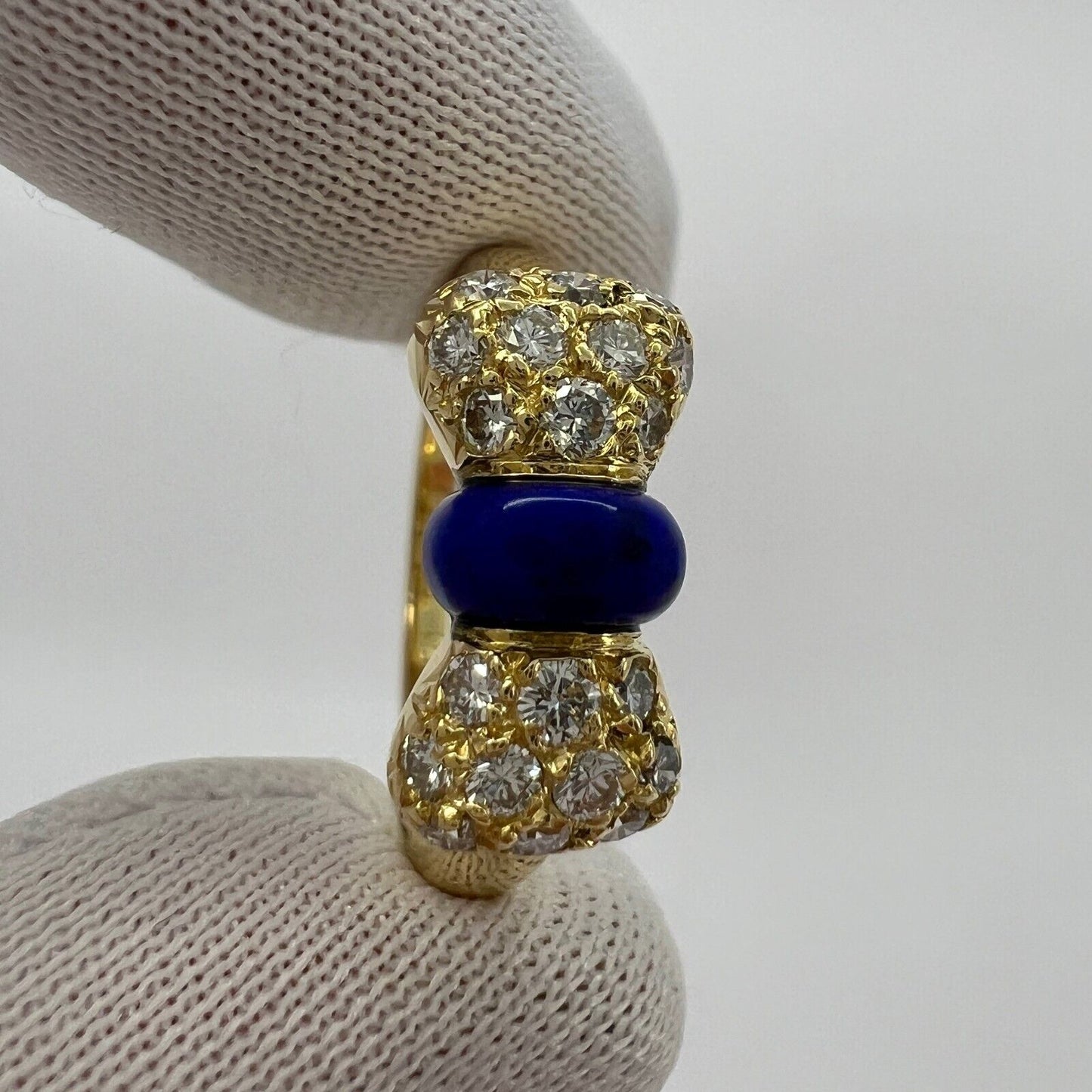 Vintage Van Cleef & Arpels Lapis Lazuli Diamond 18k Yellow Gold Ribbon Bow Ring