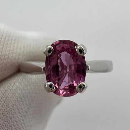 Fine Natural 1.05ct Vivid Pink Sapphire Oval Cut 18k White Gold Solitaire Ring