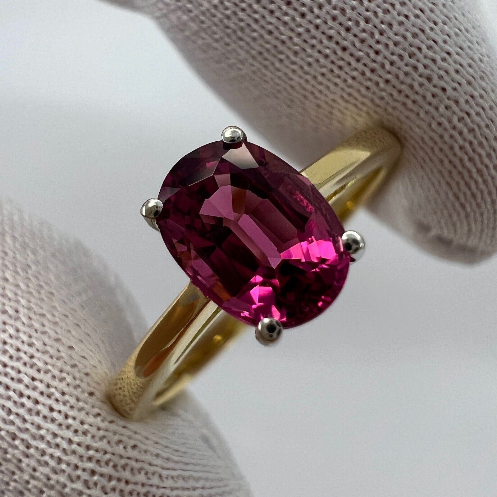 Vivid Pink Purple Rubellite Tourmaline Oval Cut 18k Gold