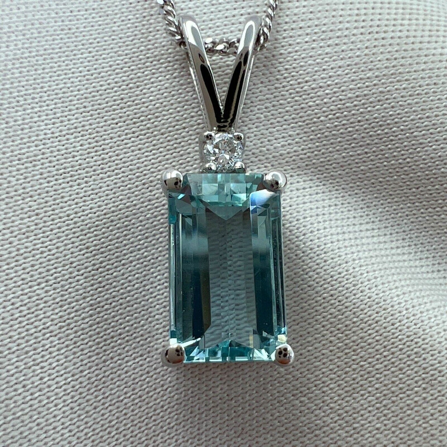 1.60ct Fine Blue Emerald Cut Aquamarine & Diamond 950 Platinum Pendant Necklace