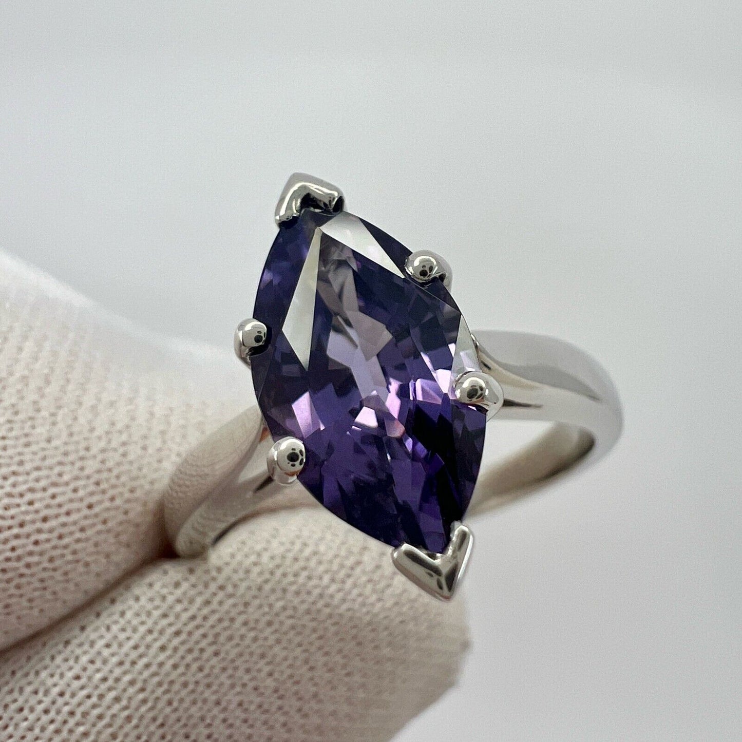 Unique 2.13ct Vivid Purple Violet Spinel Marquise 18k White Gold Solitaire Ring