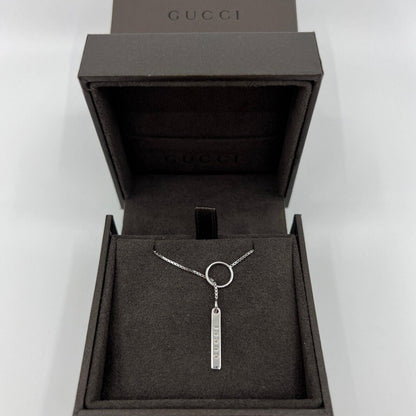 Gucci 18 Karat White Gold Bar Lariat Pendant Necklace with Original Gucci Box