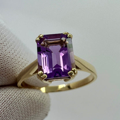 1.60ct Vivid Purple Amethyst Emerald Octagonal Cut 9k Yellow Gold Solitaire Ring