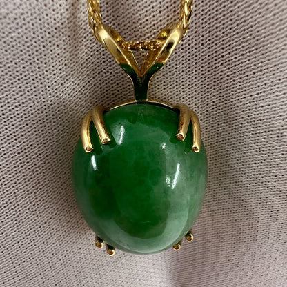 35.69ct GIA Certified Untreated Jadeite Jade A Grade 18k Yellow Gold Pendant