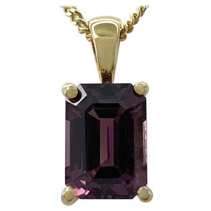 NATURAL 1.17ct Pink Purple Spinel Emerald Cut 18k Yellow Gold Pendant Necklace