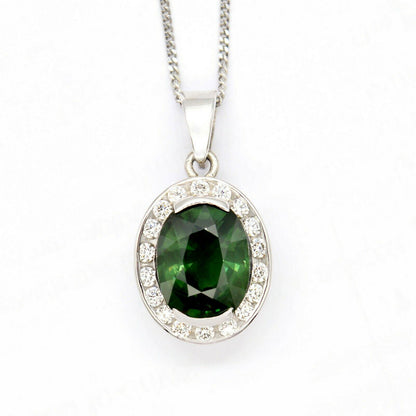 5.68ct IGI CERTIFIED Colour Change Green Sapphire Diamond 18k White Gold Pendant