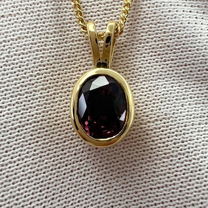 Deep Purple Red Ruby 1.20ct Oval Cut 18k Yellow Gold Solitaire Pendant Necklace