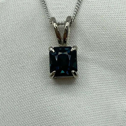 1.44ct IGI CERTIFIED Deep Teal Blue UNTREATED Sapphire 18k White Gold Pendant