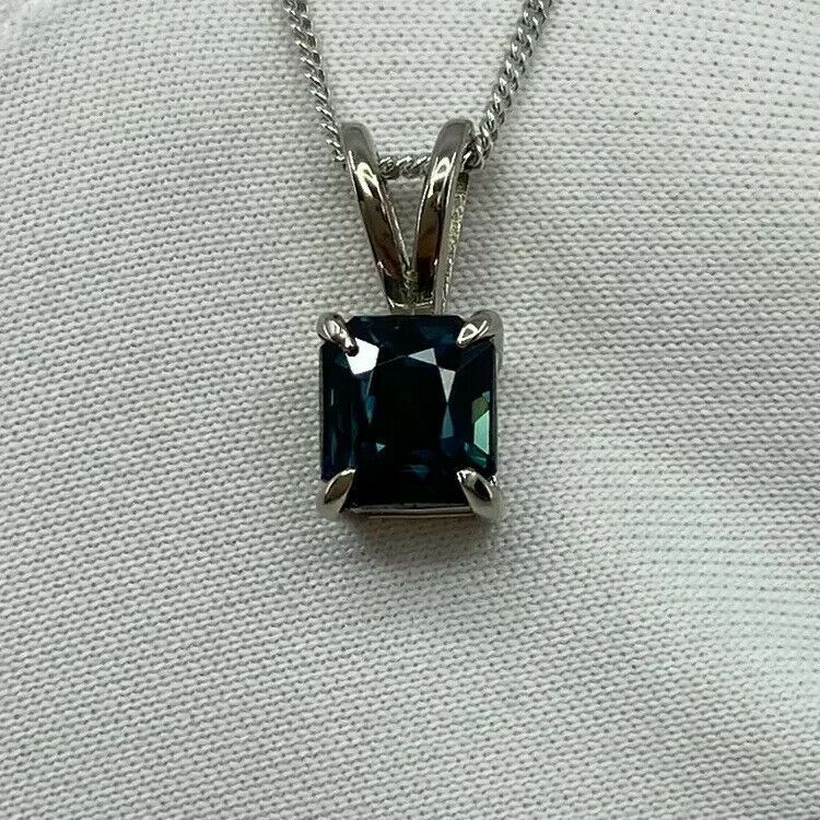 1.44ct IGI CERTIFIED Deep Teal Blue UNTREATED Sapphire 18k White Gold Pendant