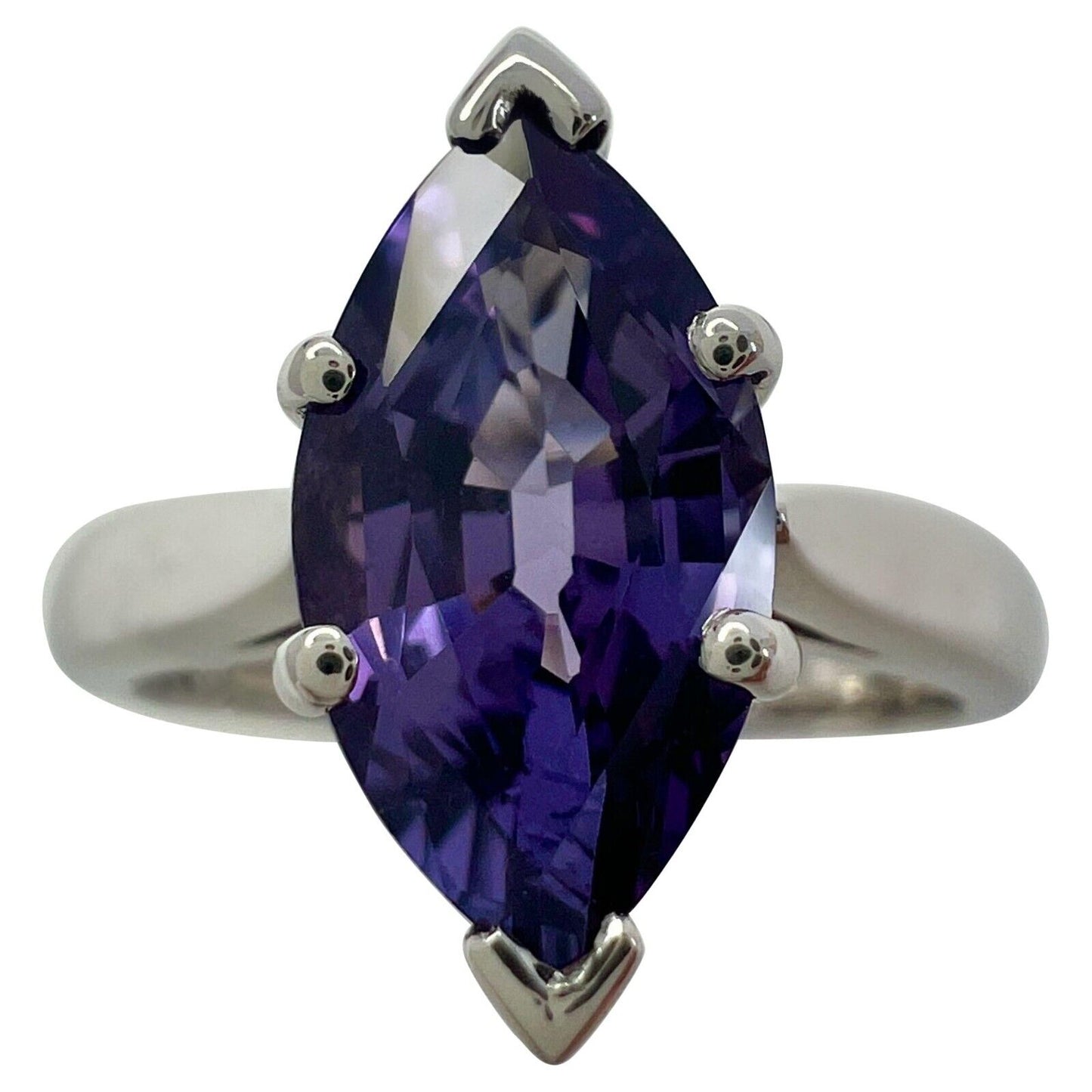 Unique 2.13ct Vivid Purple Violet Spinel Marquise 18k White Gold Solitaire Ring