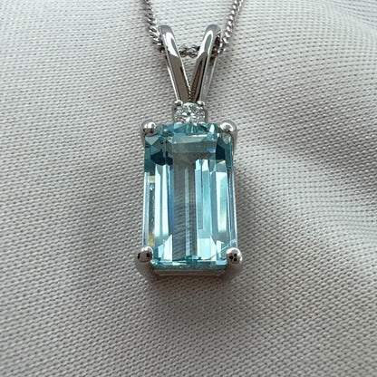 1.60ct Fine Blue Emerald Cut Aquamarine & Diamond 950 Platinum Pendant Necklace