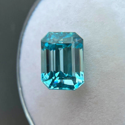 NATURAL 3.59ct Fine NEON Blue Zircon Octagon Emerald Cut Loose Gem 8.2x6mm VVS