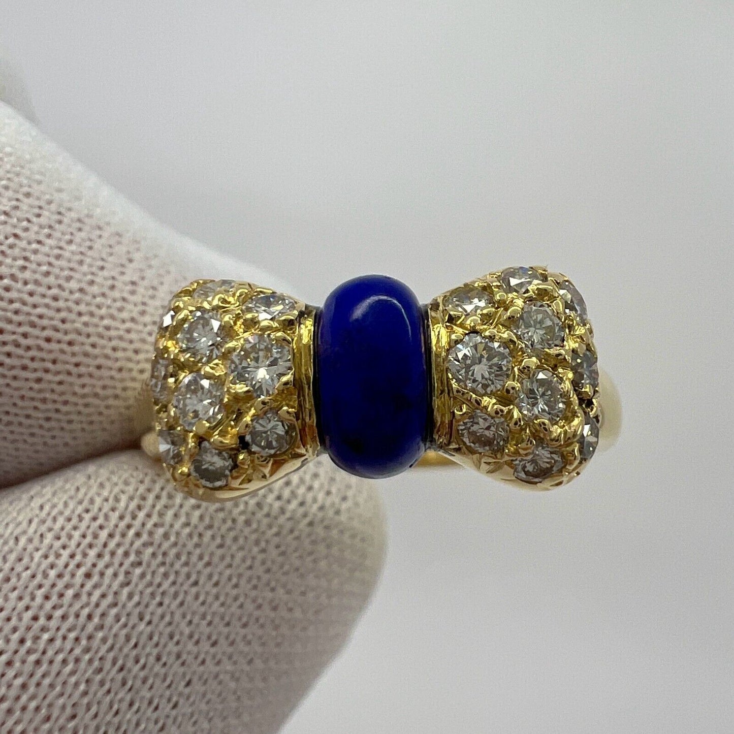 Vintage Van Cleef & Arpels Lapis Lazuli Diamond 18k Yellow Gold Ribbon Bow Ring