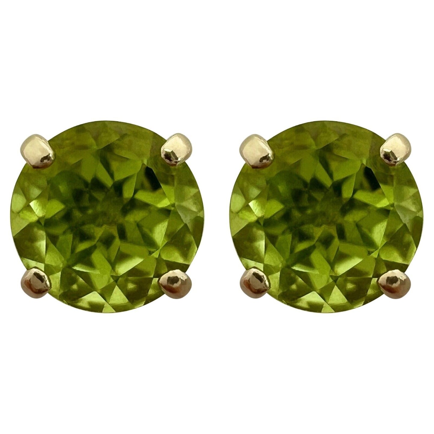 Natural Vivid Green Peridot 1.00ct Yellow Gold 9k Round Cut 5mm Stud Earrings