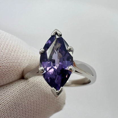 Unique 2.13ct Vivid Purple Violet Spinel Marquise 18k White Gold Solitaire Ring