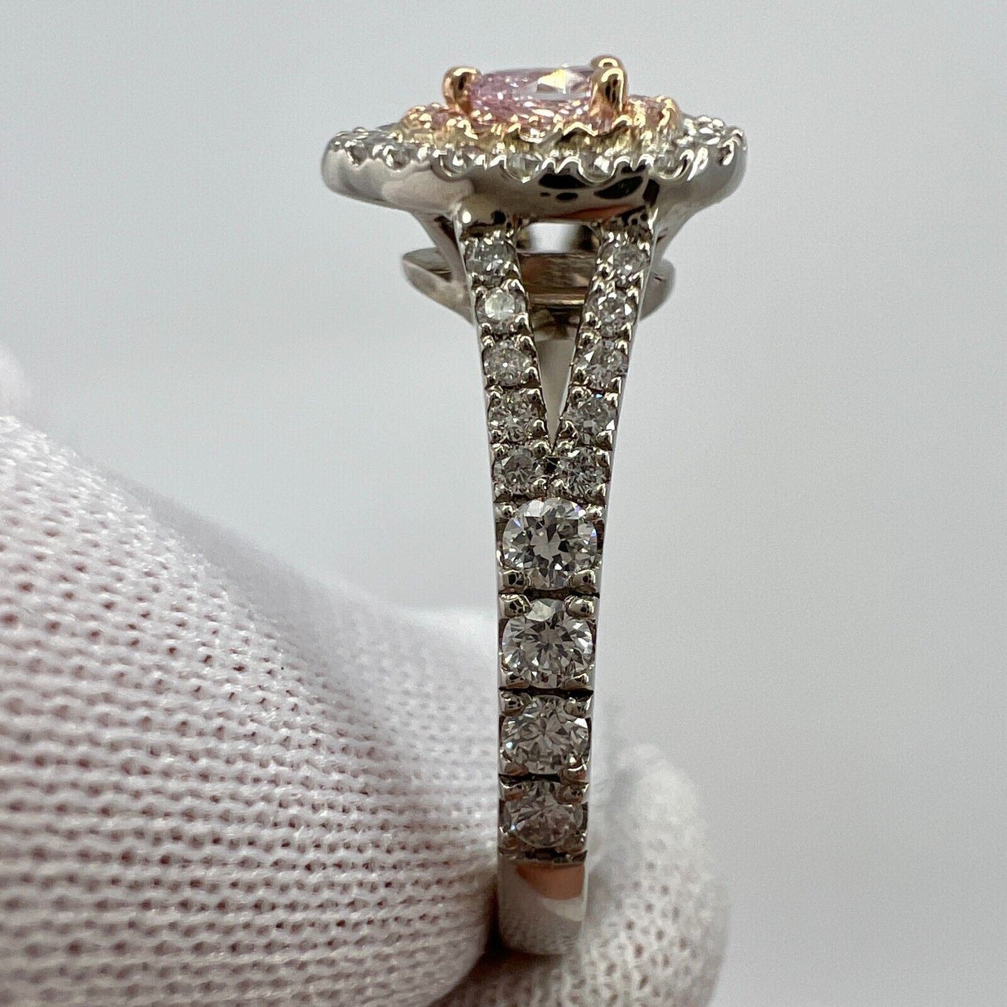 IGI Certified Untreated Pink Diamond 18k Rose And White Gold Cluster Halo Ring