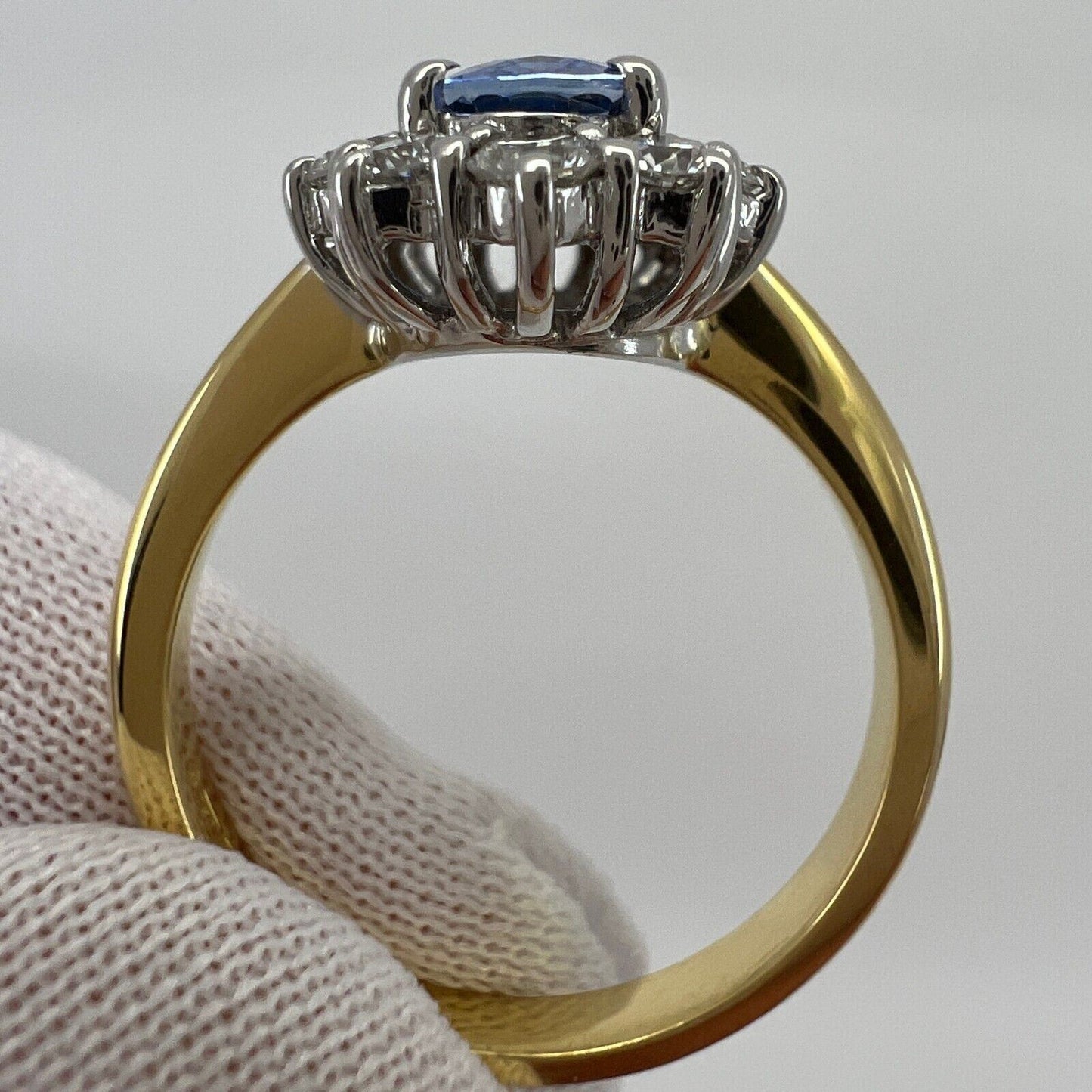 1.62ct Fine Vivid Blue Ceylon Sapphire & Diamond Cluster Cocktail 18k Gold Ring