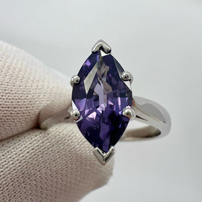 Unique 2.13ct Vivid Purple Violet Spinel Marquise 18k White Gold Solitaire Ring