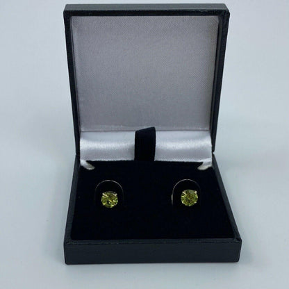 Natural Vivid Green Peridot 1.00ct Yellow Gold 9k Round Cut 5mm Stud Earrings