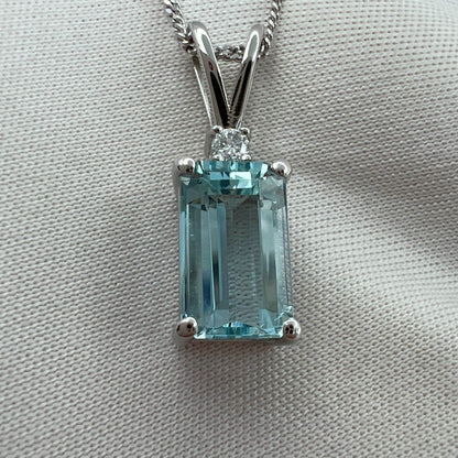 1.60ct Fine Blue Emerald Cut Aquamarine & Diamond 950 Platinum Pendant Necklace