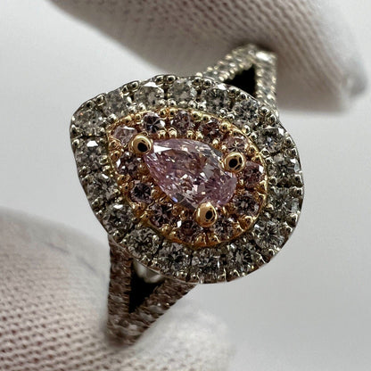 IGI Certified Untreated Pink Diamond 18k Rose And White Gold Cluster Halo Ring