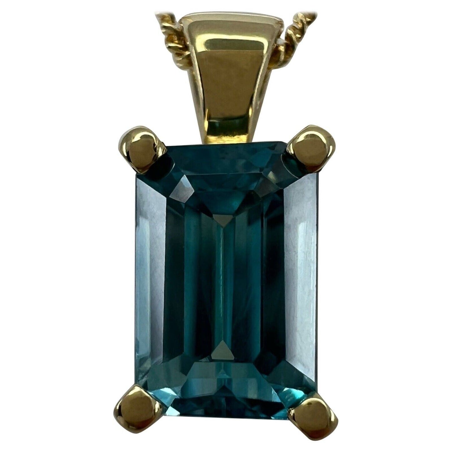 2.45 Carat Vivid Neon Blue Zircon Emerald Cut 18k Yellow Gold Pendant Necklace