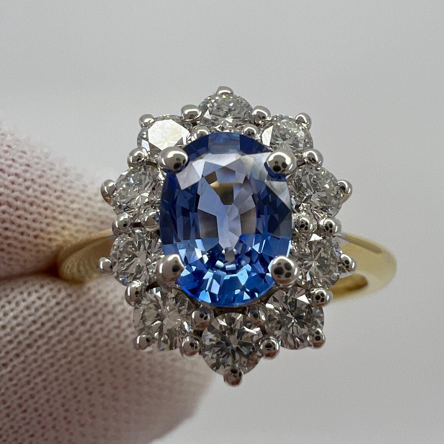 1.62ct Fine Vivid Blue Ceylon Sapphire & Diamond Cluster Cocktail 18k Gold Ring