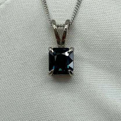 1.44ct IGI CERTIFIED Deep Teal Blue UNTREATED Sapphire 18k White Gold Pendant