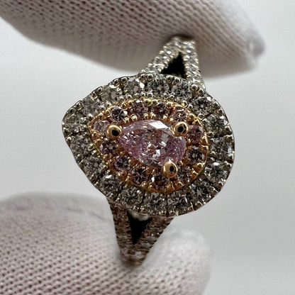 IGI Certified Untreated Pink Diamond 18k Rose And White Gold Cluster Halo Ring