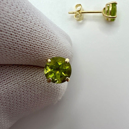 Natural Vivid Green Peridot 1.00ct Yellow Gold 9k Round Cut 5mm Stud Earrings