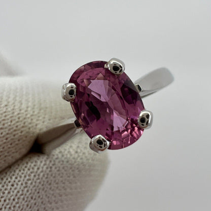 Fine Natural 1.05ct Vivid Pink Sapphire Oval Cut 18k White Gold Solitaire Ring