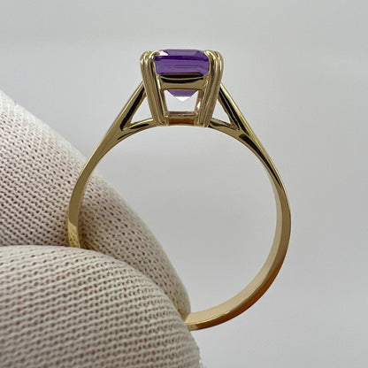 1.60ct Vivid Purple Amethyst Emerald Octagonal Cut 9k Yellow Gold Solitaire Ring