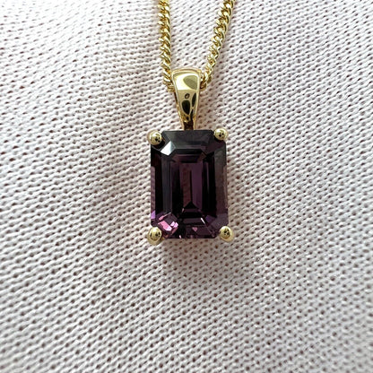 NATURAL 1.17ct Pink Purple Spinel Emerald Cut 18k Yellow Gold Pendant Necklace