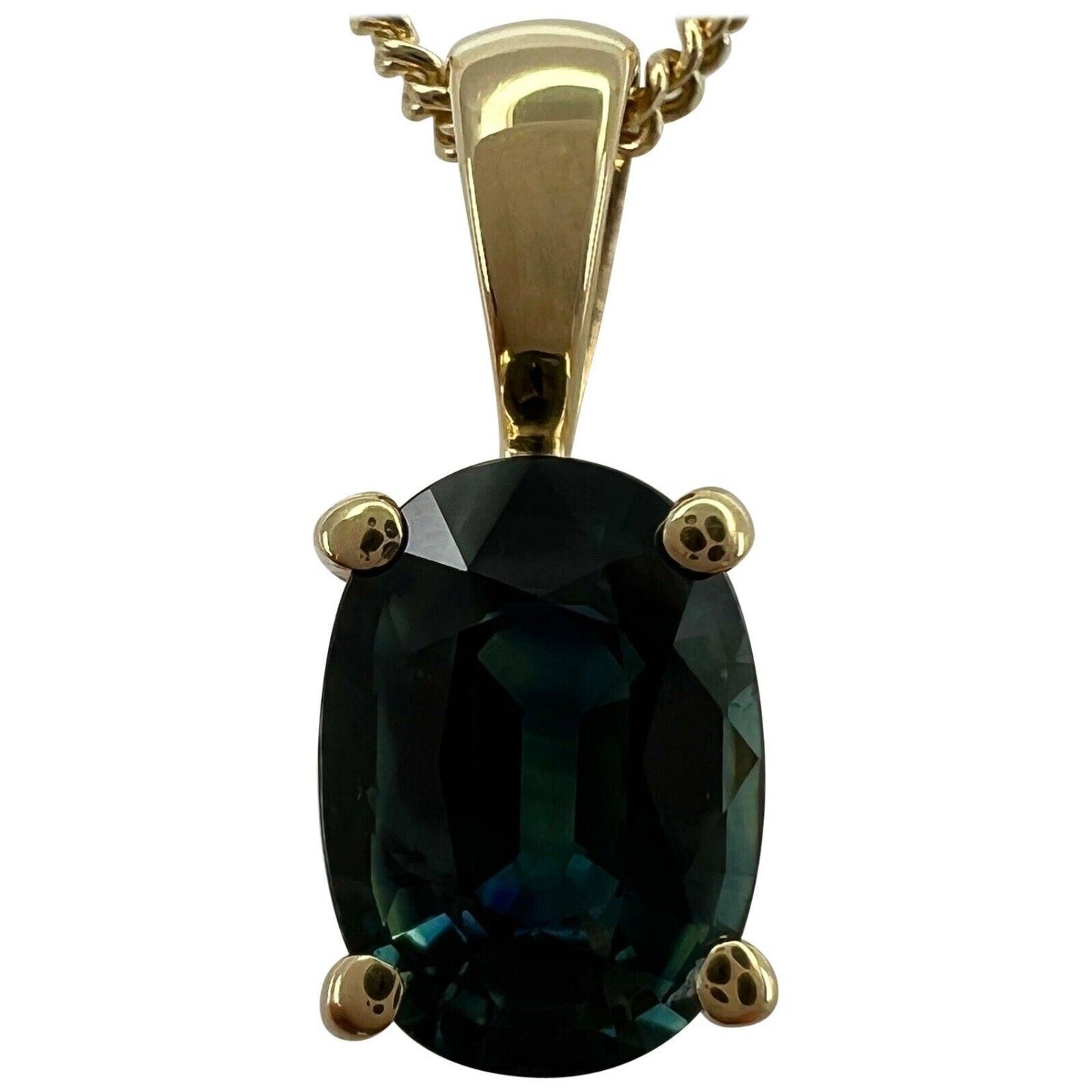 1.01ct Green Blue Teal Untreated Australian Sapphire 18k Yellow Gold Pendant