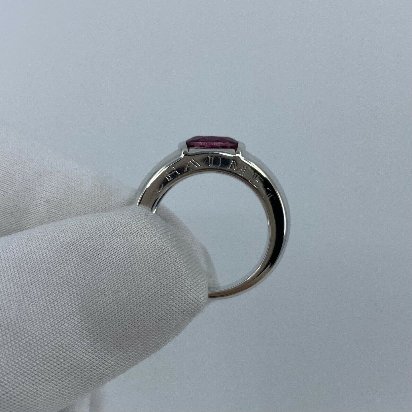 RARE Vintage Chaumet Paris Pink Tourmaline 18k White Gold Ring & Chaumet Box