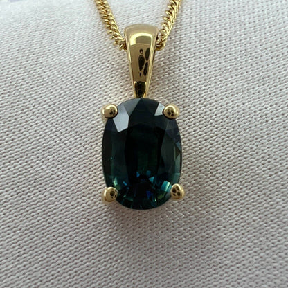 1.01ct Green Blue Teal Untreated Australian Sapphire 18k Yellow Gold Pendant