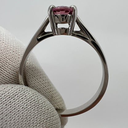 Fine Natural 1.05ct Vivid Pink Sapphire Oval Cut 18k White Gold Solitaire Ring