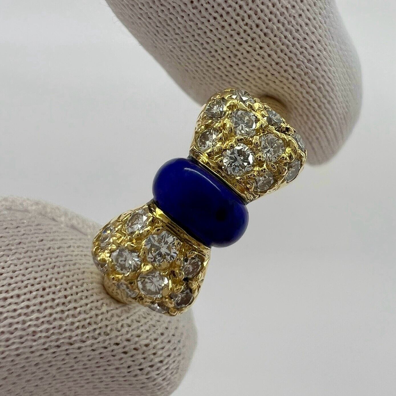 Vintage Van Cleef & Arpels Lapis Lazuli Diamond 18k Yellow Gold Ribbon Bow Ring